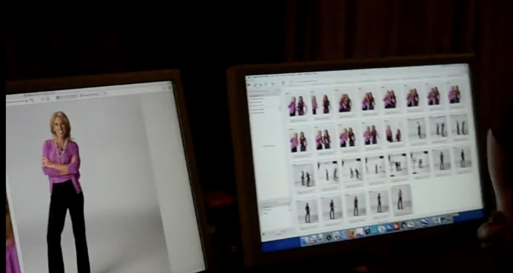 Photo selects from the original eightWest marketing shoot displayed on editing monitors