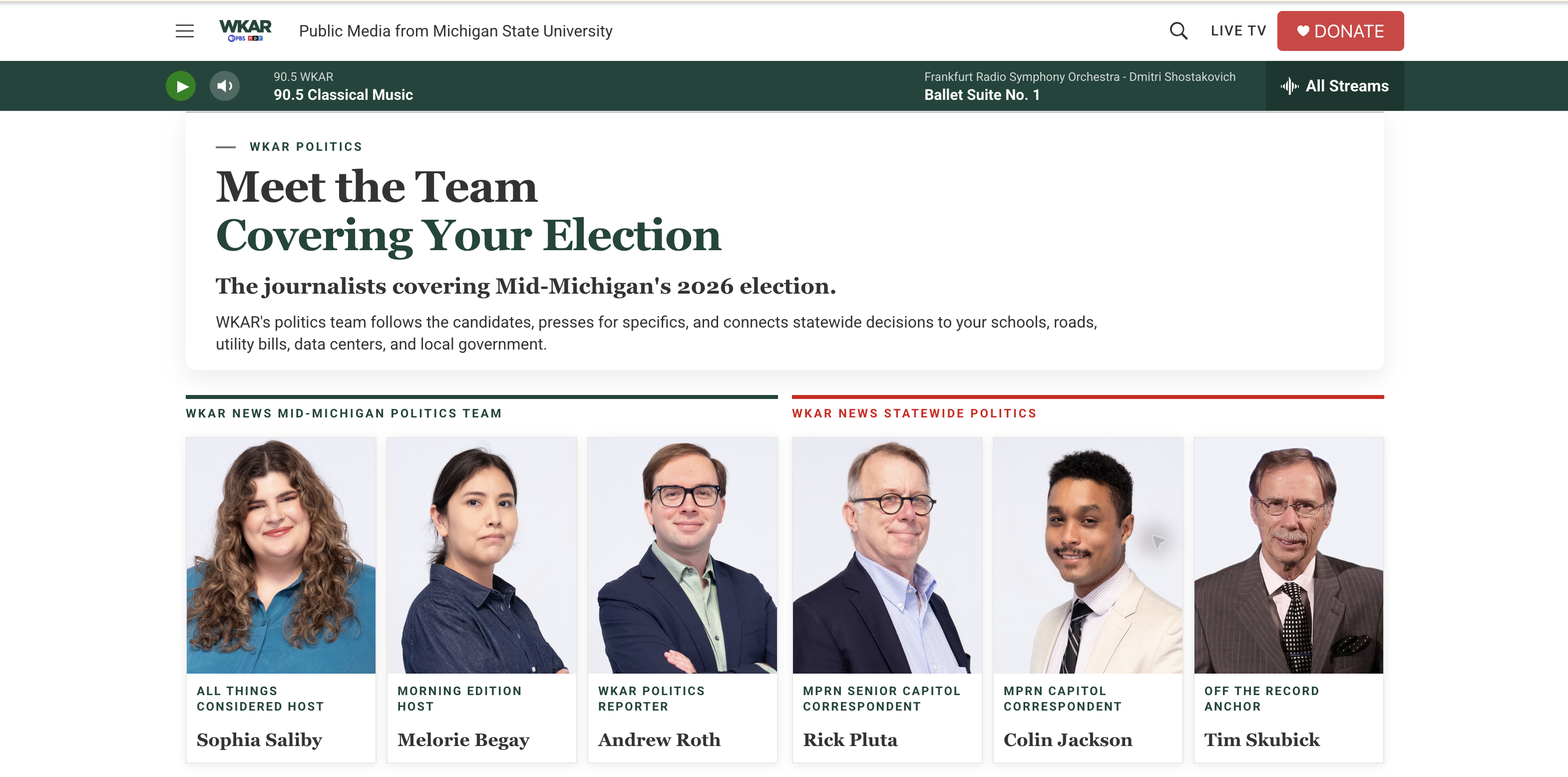 The live Meet the Team page naming and picturing the mid-Michigan politics team and statewide correspondents