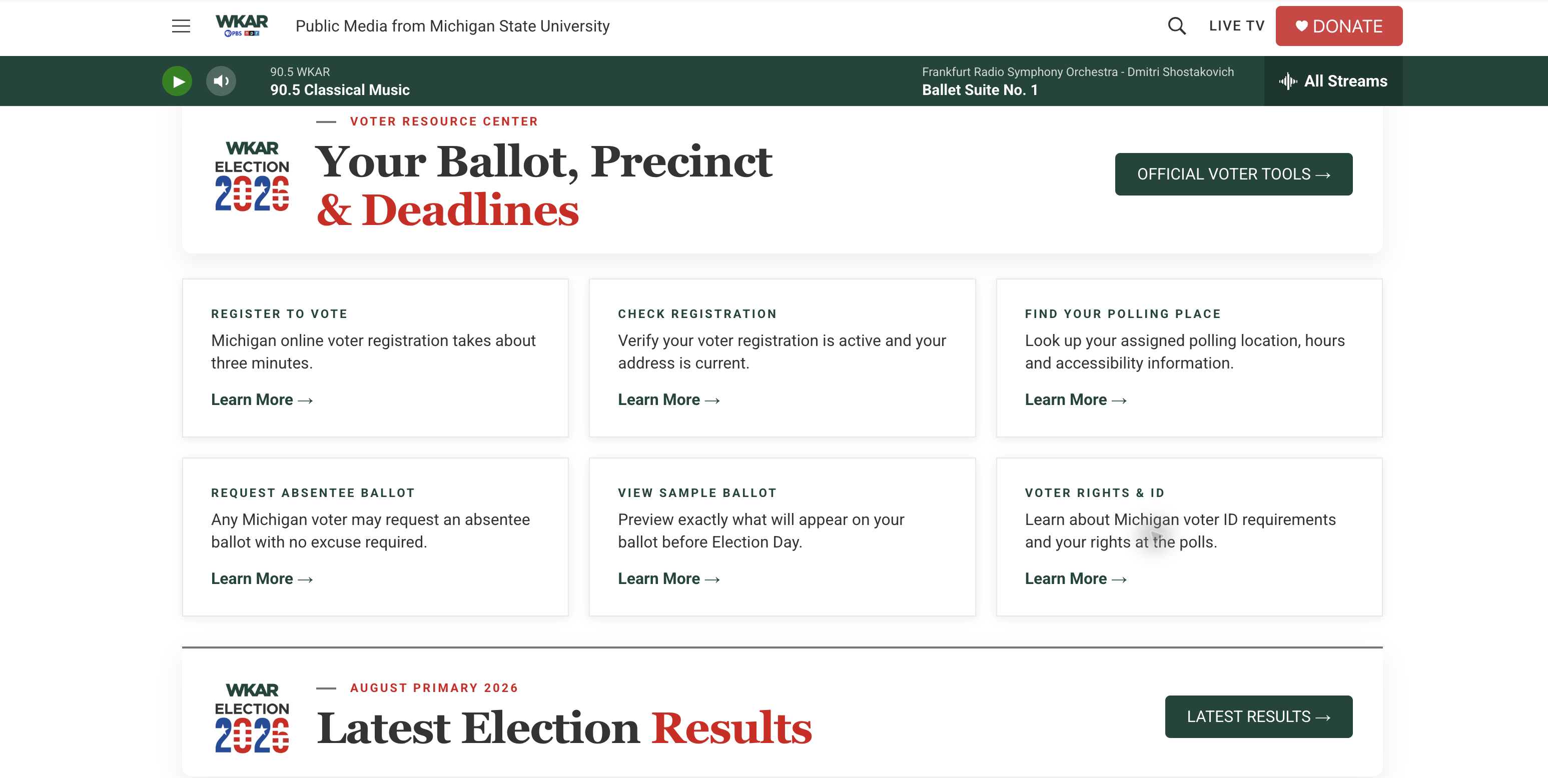 The live Election 2026 voter resource center with registration, ballot, polling place and voter rights tools