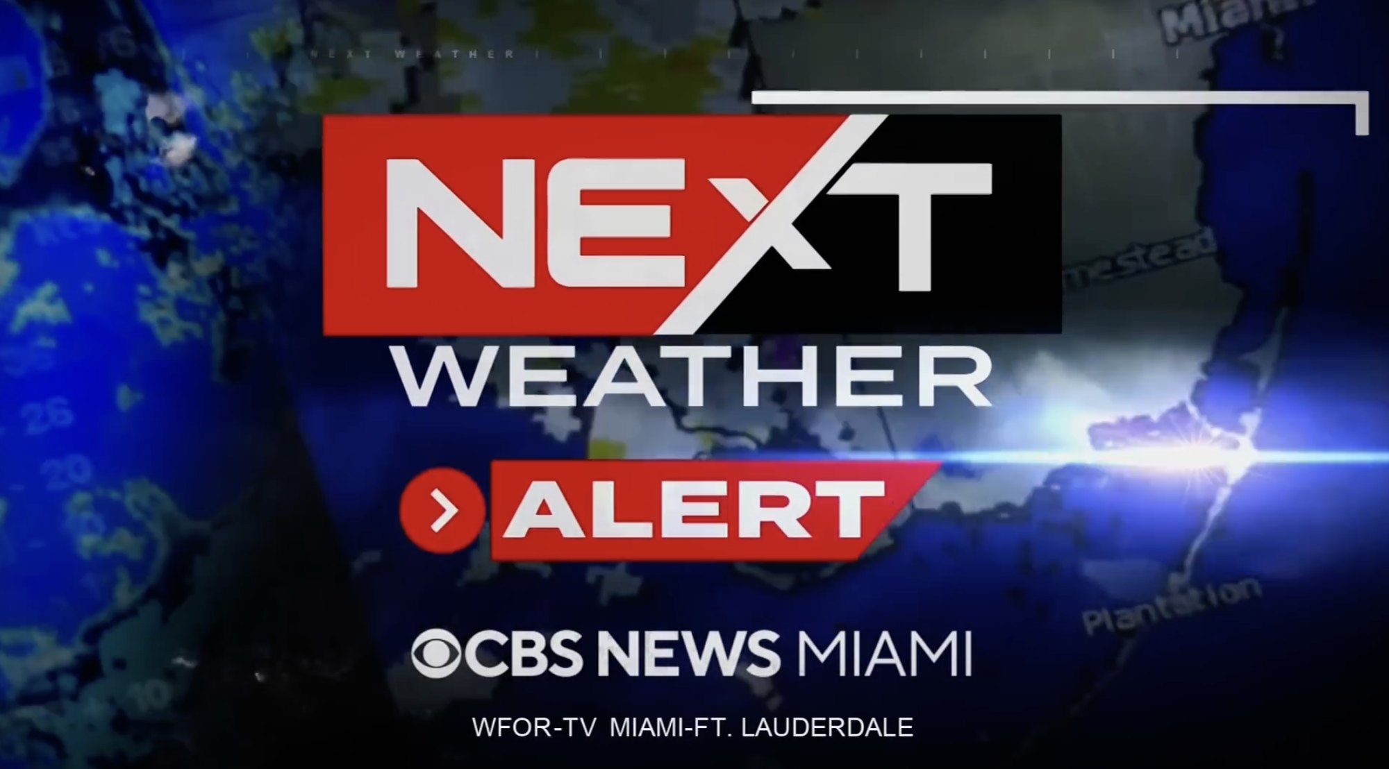 NEXT Weather Alert branding on CBS News Miami