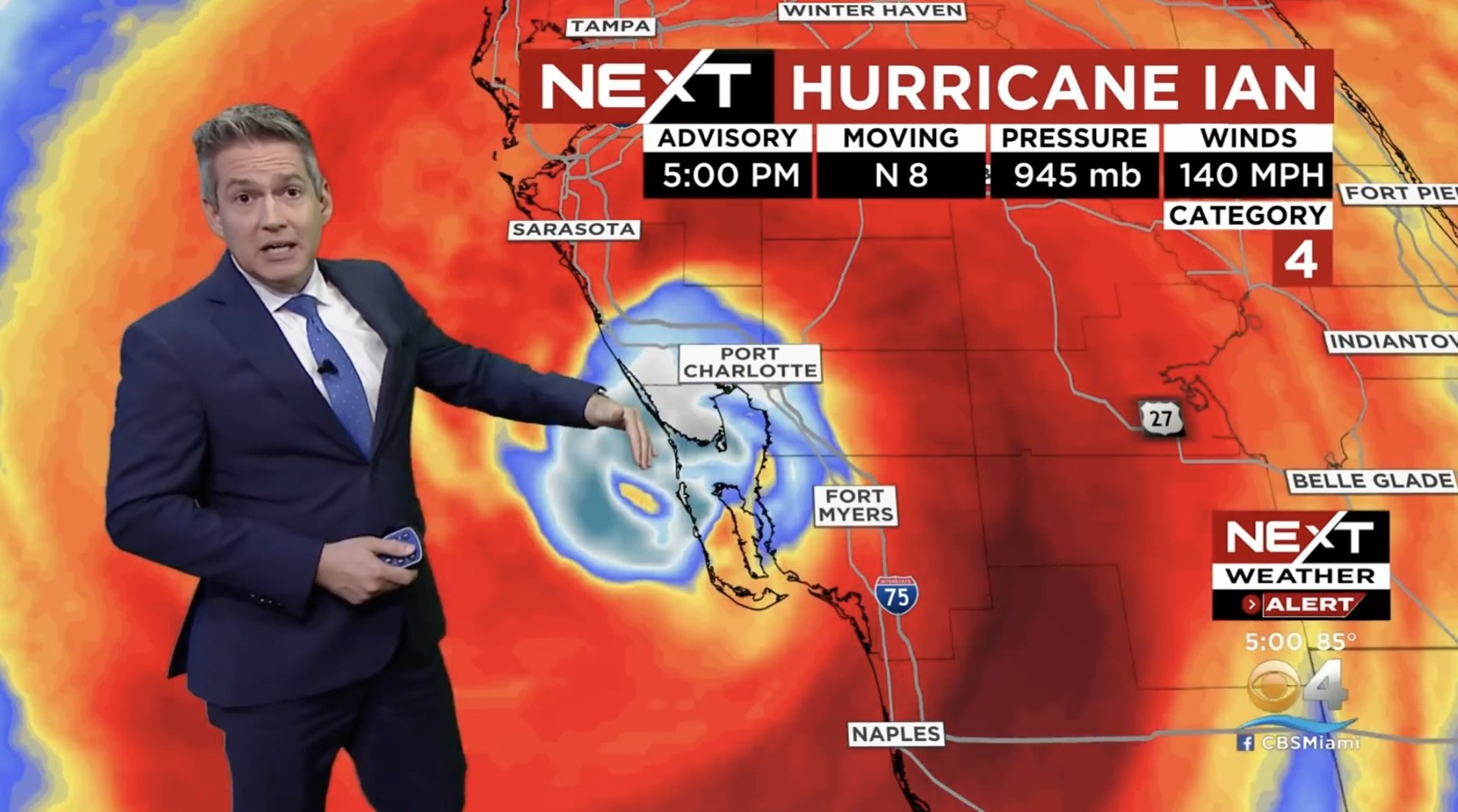 CBS News Miami tracking Hurricane Ian as a Category 4 storm