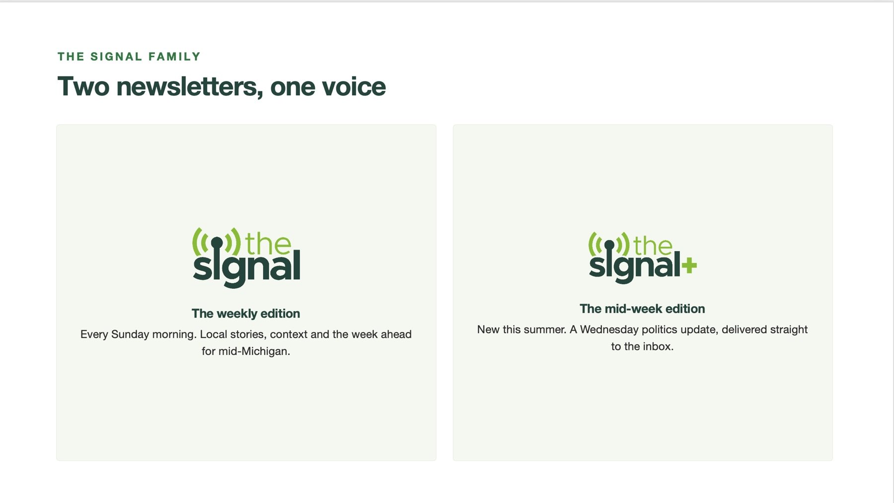 Planning slide defining The Signal weekly edition and The Signal Plus midweek edition