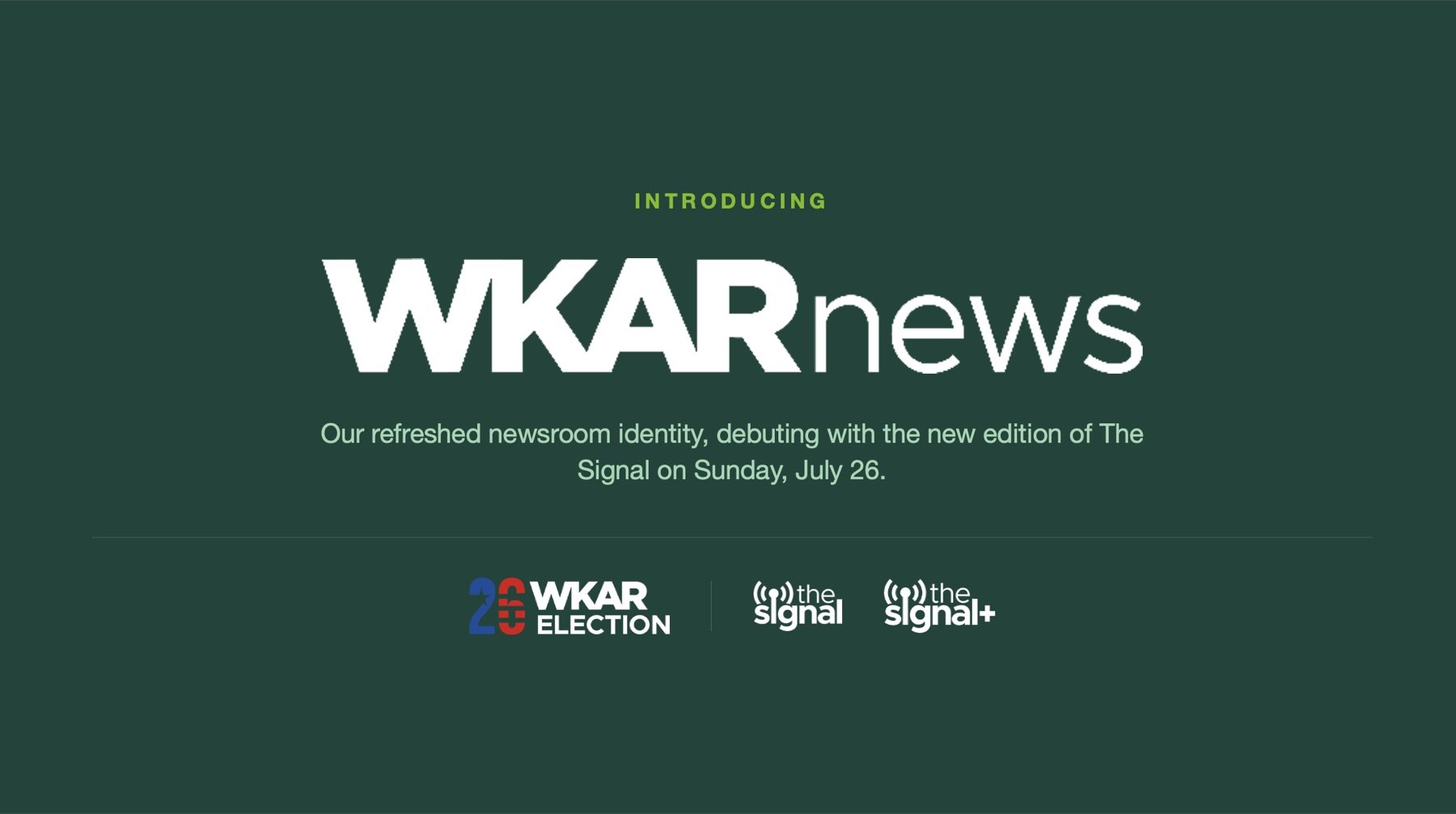 Planning slide introducing the refreshed WKAR News identity with Election 2026, The Signal and The Signal Plus