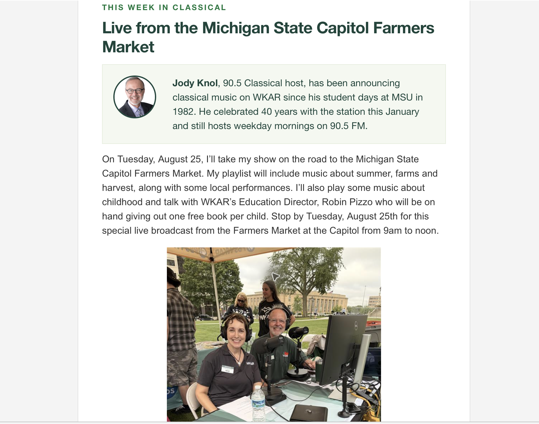 This Week in Classical module introducing WKAR host Jody Knol and his expertise