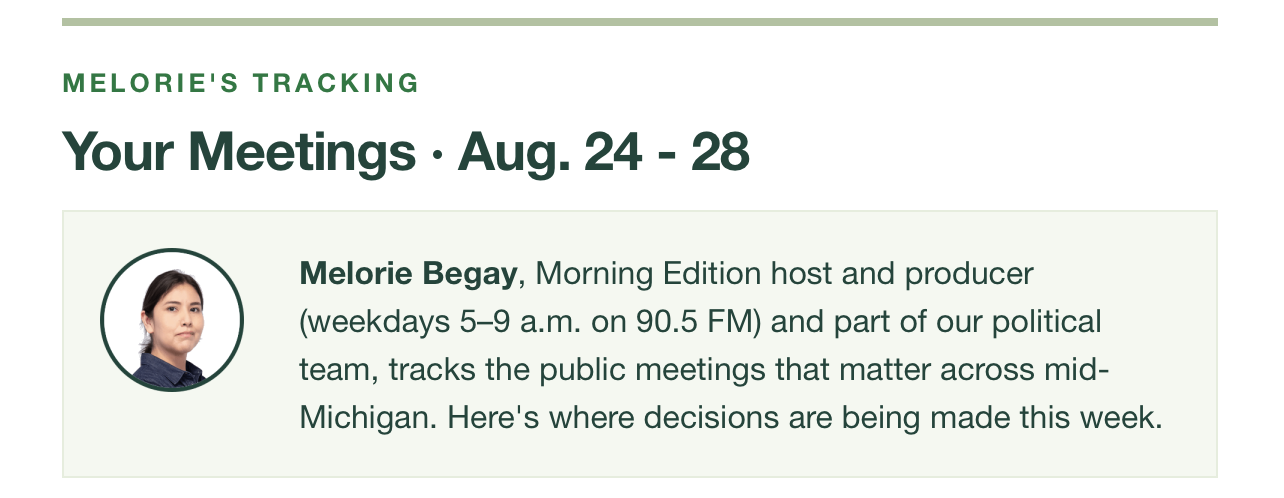 Melorie's Tracking Signal module presenting host Melorie Begay as the guide to public meetings